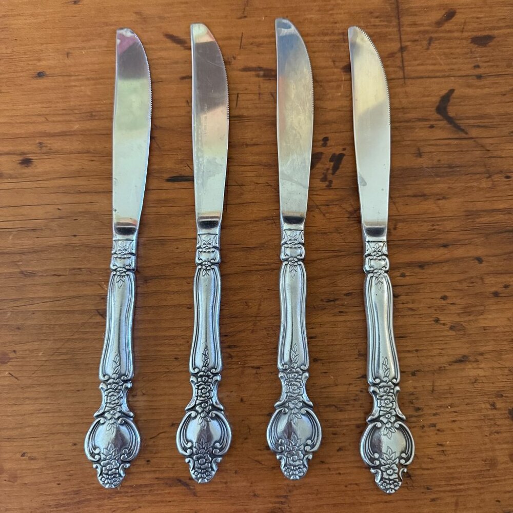 Rogers Stanley Roberts SRB199 Stainless Steel Dinner Knife Lot Of 4 Floral